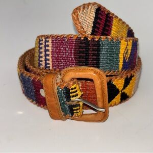 Handmade Unisex Leather Belt Colorful Mayan Weave Size 42